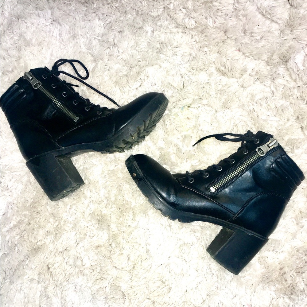 Black Chunky Heel Combat Boot by Steve Madden